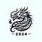 Year of the Dragon with a sleek black and white logo for 2024