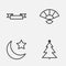 Year Icons Set. Collection Of Crescent, Decorated Tree, Japan Souvenir And Other Elements. Also Includes Symbols Such As