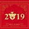 The year of the pig 2019. Greeting card with funny pig with a crown. The inscription Best wishes. Chinese new year. Art design on