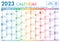 Year planner, 2023 calendar with monthly vertical grid in rainbow colors. Template planner for schedule, events and holidays.