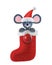 Year of the Rat. Happy New Year 2020. Banner, flyer, postcard. Mouse in a christmas sock with a ball isolated on white