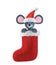 Year of the Rat. Happy New Year 2020. Banner, flyer, postcard. Mouse in a christmas sock isolated on white. 3d render