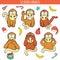 Year of red monkey. Doodle set monkeys. Chinese horoscope