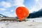 Yearly International Hot Air Balloon Festival in Chateau d`Oex, Switzerland. Preparation of the balloons