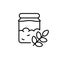 Yeast starter in glass jar with ear of wheat. Line art icon of fresh raw sourdough for bread. Black pictogram of fermentation