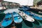 Yehliu fishing harbor with fisherman boats floating on the river in fisherman village in northern Taipei