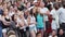Yekaterinburg, Russia - June, 2018: FIFA World Cup 2018 many fans of different national football teams are standing and