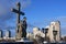 YEKATERINBURG, RUSSIA, November 25, 2018. Fragment of the monument to the family of Nicholas II near the Church of the Blood on th