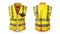 Yello safety vest with reflective stripes, uniform for construction work, drivers, and road workers. Modern realistic 3d