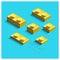 Yellow 3d isometric constructor from building lego bricks