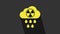 Yellow Acid rain and radioactive cloud icon isolated on grey background. Effects of toxic air pollution on the