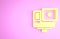 Yellow Action extreme camera icon isolated on pink background. Video camera equipment for filming extreme sports