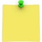 Yellow adhesive note with green thumbtack