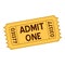 Yellow Admit One Ticket Flat Icon on White