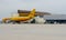 Yellow Airbus A300-600 DHL parcel delivery plane in Airport