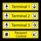 Yellow Airport Signs with monochromatic pictograms