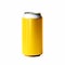 yellow aluminum can isolated on white background. Mockup for soda water or soft drinks concept, beer.