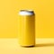 Yellow aluminum cans isolated on yellow background. Mockup for soda water, soft drinks concept, beer.