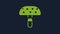 Yellow Amanita muscaria or fly agaric hallucinogenic toadstool mushroom icon isolated on blue background. Spotted