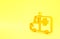 Yellow Ambulance and emergency car icon isolated on yellow background. Ambulance vehicle medical evacuation. Minimalism