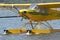 Yellow amphibious seaplane on Lake Casitas, Ojai, California