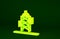 Yellow Antenna icon isolated on green background. Radio antenna wireless. Technology and network signal radio antenna