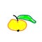 Yellow apple or quince in a deliberately childish style. Fruit child drawing. Sketch imitation painting felt-tip pen or marker.
