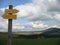 Yellow arrows paths mountain indications in the Auvergne Vulcanos in France. 