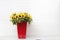 Yellow artificial flowers in Red Vase with White background