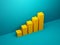 Yellow ascending or increasing bar chart graph on background. Business, financial market or economic growth, success and