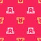 Yellow ATM - Automated teller machine and money icon isolated seamless pattern on red background. Vector