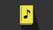 Yellow Audio book icon isolated on grey background. Musical note with book. Audio guide sign. Online learning concept