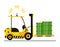 Yellow Automatic Forklift Car Driving Green Barrel