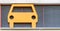 Yellow automobile sign located on grey metal support