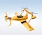 Yellow autonomous flying drone taxi flying in the sky