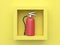 Yellow background 3d rendering fire extinguisher inside square frame