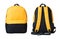 Yellow backpack front and back view isolated on white background