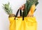 Yellow  bag with products, delivery, takeaway