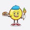 Yellow Ball Emoticon cartoon mascot character painter style with art brush