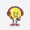 Yellow Ball Emoticon cartoon mascot character play a game with headphone and controller