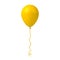 Yellow balloon isolated on white background with ribbon rope