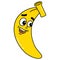 Yellow banana laughing friendly happy face, doodle icon drawing
