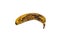 The yellow banana is overripe and has brown spots on it. Banana is isolated on a white background
