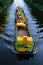 Yellow barge during transport. River transport.