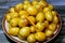 Yellow Barhi dates, botanically classified as Phoenix dactylifera, fruits of a date palm belonging to the Arecaceae family, native