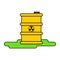 Yellow barrel radioactive waste. Biohazard container. Vector ill