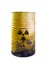 Yellow barrel of toxic waste isolated. Acid in barrels. Beware o