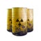 Yellow barrel of toxic waste isolated. Acid in barrels. Beware o