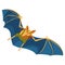 Yellow bat with blue wings hand drawn on white background