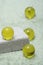 Yellow beads of bath oil